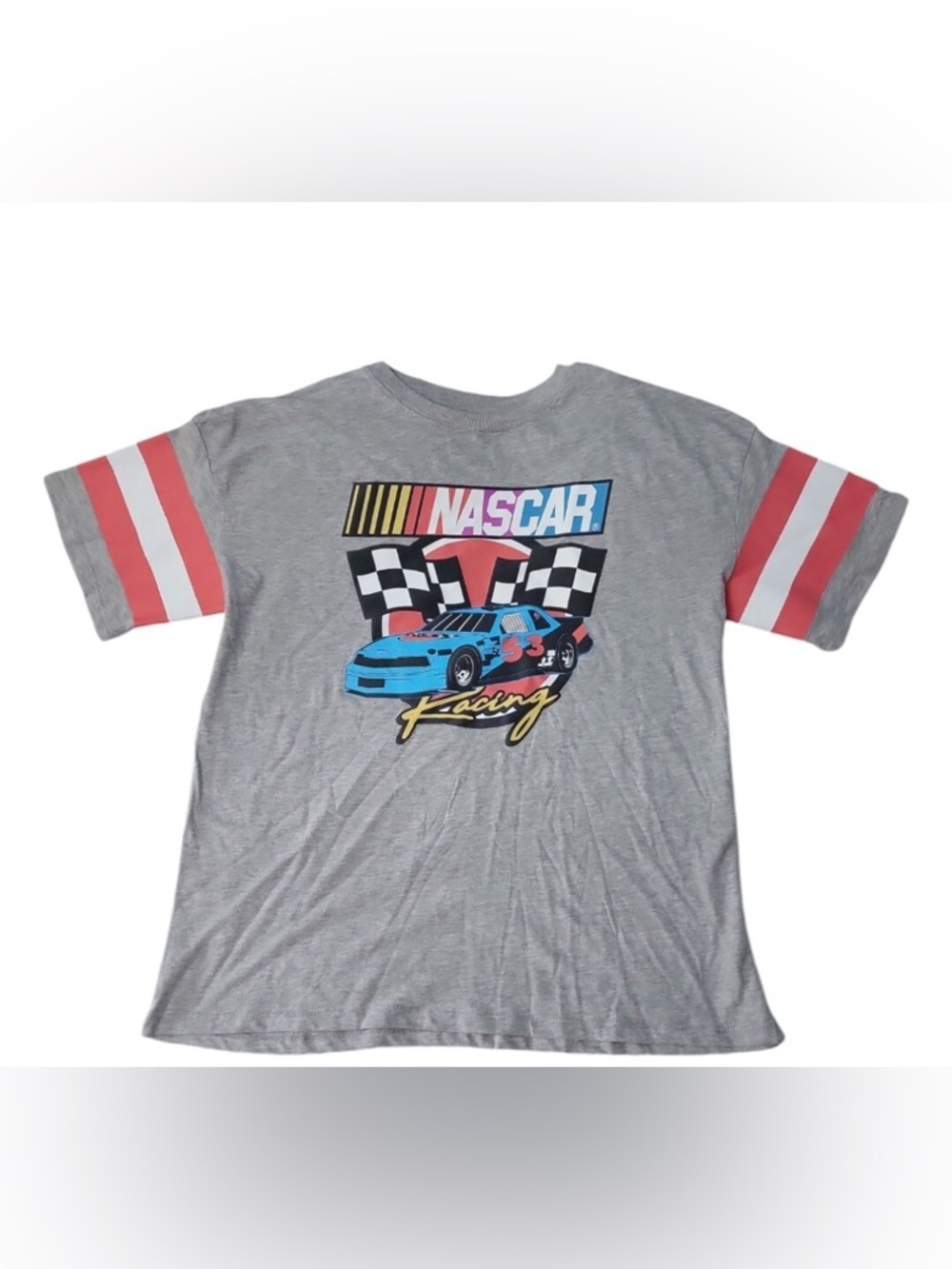 NASCAR #53 Graphic Varsity Tee - Gray - Women’s XS (Oversized Fit) 🏁✨